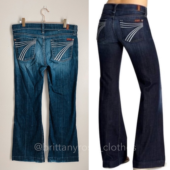 7 For All Mankind Denim - 7FAM Dark Wash Dojo Jeans with Contrast Stitching